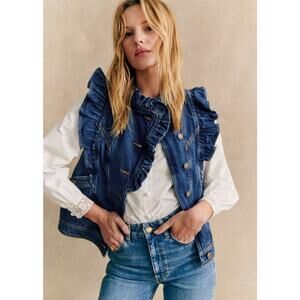 Sézane Faye Organic Cotton Denim Jacket Vest - S Dark Blue